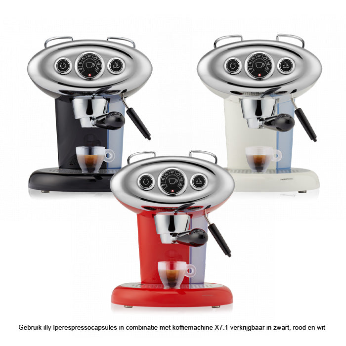 Gebruik illy Iperespressocapsules in combinatie met koffiemachine X7.1 verkrijgbaar in zwart, rood en wit