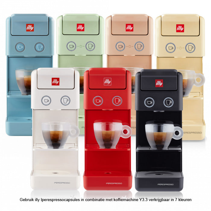 Gebruik illy Iperespressocapsules in combinatie met koffiemachine Y3.3 verkrijgbaar in 7 kleuren